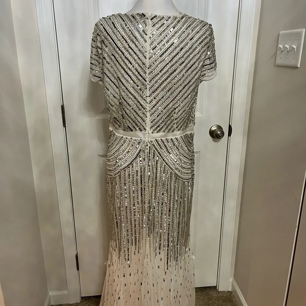 Adrianna Papell, White and Silver Dress, Women, Size 10 - Picture 4 of 12